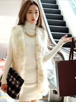Gilets Fausses Fourrures Femmes Hivers sans Manches Beige Chaud