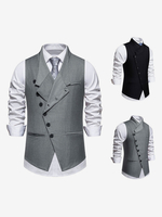 Gilets Habillés Hommes Soirée Cérémonie Formelle Col Rabattu Boutons Gris