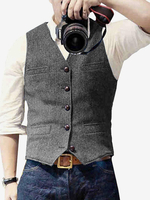 Gilets Habillés Pour Hommes Business Classique Col En V Boutons Chic Noir