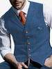 Gilets Habillés Vintage Hommes Business Chic Col Rabattu Boutons Bleu
