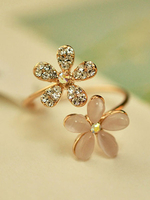 Golden Open Ring Daisy Design Pierres précieuses Pierres fines perlées Anneau réglable féminin chic