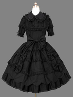 Gothic Lolita Casual robe noire manches courtes en coton Mélange Lolita Déguisements Halloween