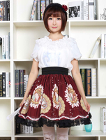 Gothic Lolita Jupe Vintage Bourgogne imprimé Milanoo Lolita Skirt avec dentelle noire Déguisements Halloween