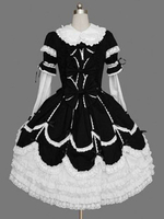 Gothic Lolita robe à manches longues Casual Noir Coton Blend Lolita Robe Déguisements Halloween