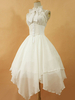 Gothic Lolita Robe JSK l’aube blanc dentelle mousseline de soie Bow Haltered Lace Up Lolita irrégulière Jumper Skirt Déguisements Halloween