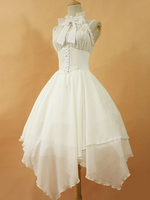 Gothic Lolita Robe JSK l’aube blanc dentelle mousseline de soie Bow Haltered Lace Up Lolita irrégulière Jumper Skirt Déguisements Halloween