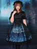 Gothic Lolita Robe JSK papillon dans les cimetières imprimée en mousseline de soie lacer Ruffle Lolita Jumper Skirt avec chaîne Déguisements Halloween