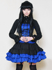 Gothic Lolita Robe OP Royal col Turndown bleu manches longues Lolita One Piece robe avec ceinture Déguisements Halloween