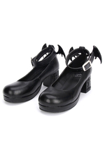 Gothic Lolita Shoes Black Cross Mary Jane cheville bracelet Gothique Lolita Chaussures Kitten Heels pompes avec aile mal Déguisements Halloween
