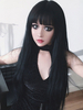 Gothic Lolita Wigs Perruques de cheveux Lolita longs ébouriffés noirs avec une frange Déguisements Halloween