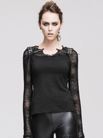 Gothic Top Déguisements Halloween Costume Femmes Noir Manches Longues Spider Web Patchwork T Shirt