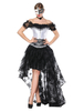 Gothique Costume Déguisements Halloween Femmes Noir Dentelle Manches Courtes Haut Corset Et Jupe Asymétrique