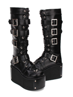 Gothique Lolita Bottes Boucle Rivet Plate-forme Synthétique Noir Lolita Chaussures Déguisements Halloween