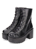 Gothique Lolita Bottes Dentelle Up Grommet Plate-forme Chunky Haut Talon Synthétique Noir Chaussures Déguisements Halloween