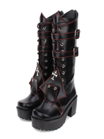 Gothique Lolita Bottes Oeillet Cross Lace Up Buckle Platform Chunky à talons hauts noir Lolita Chaussures Déguisements Halloween