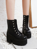 Gothique Lolita Bottes Plate-Forme Synthétique Rivets En Cuir Bout Rond Noir Lolita Chaussures Déguisements Halloween