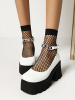 Gothique lolita chaussures blancs métal Détails PU en cuir en cuir lolita pompes