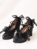 Gothique Lolita Chaussures Fleurs Blanches Arcs Volants Bout Rond En Cuir PU Escarpins Lolita