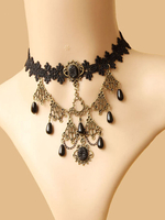 Gothique Lolita Choker Détail Métal Bijou Dentelle Noir Lolita Choker Collier Déguisements Halloween
