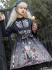 Gothique Lolita Jsk Robe Bords Sans manches Squelette Squelette Noir Jupe Jumper Lolita