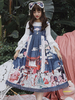 Gothique Lolita JSK Robe Conte de Fée Infanta sans manches en dentelle bleu marine