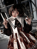 Gothique Lolita JSK Robe Noire Sans Manches Volants Dentelle Polyester Motif Lapin Lolita Jumper Jupe