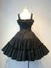 Gothique Lolita JSK Robe Ruffle Plissé Lace Up Noir Lolita Jumper Jupe Déguisements Halloween