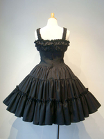 Gothique Lolita JSK Robe Ruffle Plissé Lace Up Noir Lolita Jumper Jupe Déguisements Halloween
