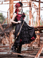 Gothique Lolita JSK Robe Sans Manches Imprimé Floral Motif Polyester Noir Bordeaux Lolita