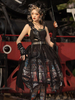 Gothique Lolita JSK Robe Tenues Noir Oeillets Rouges Sans Manches Polyester"idien Décontracté Foncé Lolita Pull Jupe Tenue
