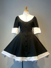 Gothique Lolita OP Robe Bow Bouton Deux Tone Plissé Noir Lolita Une Pièce Robe Déguisements Halloween