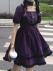 Gothique Lolita OP Robe carrée Manches courtes Modèle à carreaux Polyester Casual Casual Lolita One Piece Robe