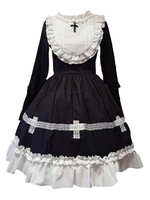 Gothique Lolita OP Robe Criss Cross à Volants Lolita Robes une pièce Déguisements Halloween