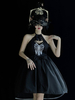 Gothique Lolita Op Robe De Jewel Colfe sans manches Bords Volants Noir Lolita One Piece Robe