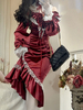 Gothique Lolita Op Robe De Lace Volants Bows à manches longues Veleur Bourgogne Classique Lolita One Piece Robe
