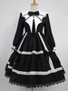 Gothique Lolita OP Robe Lacet Pointed Collar Noir Lolita Robes une pièce Déguisements Halloween