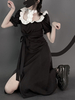 Gothique Lolita Op Robe Noir une pièce avec nœud en dentelle