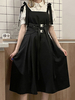 Gothique Lolita OP Robe Sans Manches Polyester Noeud Détails En Métal Pull Noir Jupe