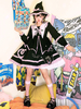 Gothique Lolita Op Robe Sorcière De Couleur Manches Longues Brochettes Plissées Lacets Plissé Noir Lolita Une Pièce Robe