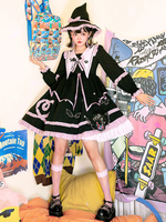 Gothique Lolita Op Robe Sorcière De Couleur Manches Longues Brochettes Plissées Lacets Plissé Noir Lolita Une Pièce Robe