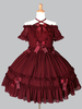 Gothique Lolita OP Une Pièce Robe Off The Shoulder Halter Ruffles Arcs Plissé Robe Lolita Bordeaux Déguisements Halloween