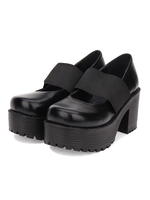 Gothique Lolita Pompes Round Toe Band Platform Chunky à talons hauts Synthétique noir Lolita chaussures Déguisements Halloween