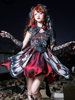 Gothique Lolita Robe Vintage Dentelle Papillon Motif Rose Motif Robe Irrégulière