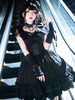 Gothique Lolita Robes Dentelle Arcs Imprimé Floral Noir Élastique Réglable