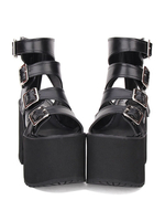 Gothique Lolita Sandales Buckle plate-forme Chunky talon noir Lolita High Heels Déguisements Halloween