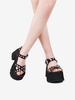 Gothique Lolita Sandales Rivets Bout Rond Brevet PU Noir Lolita Chaussures Compensées D