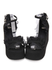 Gothique Lolita Sandales Ruffle Ankle Strap Platform Talon compensé Noir Lolita Chaussures Déguisements Halloween