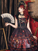 Gothique Noir Rouge Lolita OP Robe Reine De Coeurs Sans Manches Polyester Lolita Pull Jupe Ras Du Cou Chapeaux Accessoire Bowknot Ensemble 5 Pièces