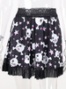 Gothique Vêtements Noir Volants Dentelle Gothique Motif Imprimé Polyester Mini Jupe