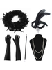 Grand Gatsby Accessoires Années 1920 Rétro Flapper Bandeau Plumes Perles Collier Tabac Pipe Gants Set Déguisements Halloween